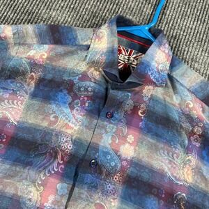 7 Downie‎ St Shirt Mens Small Size 4 Blue Purple Paisley Long Sleeve Button Up